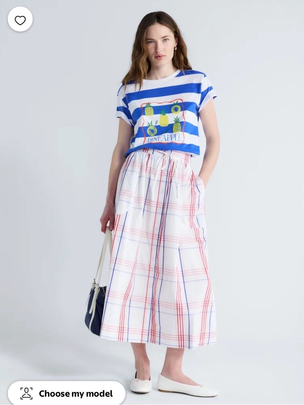 Blue red & White Plaid maxi Skirt